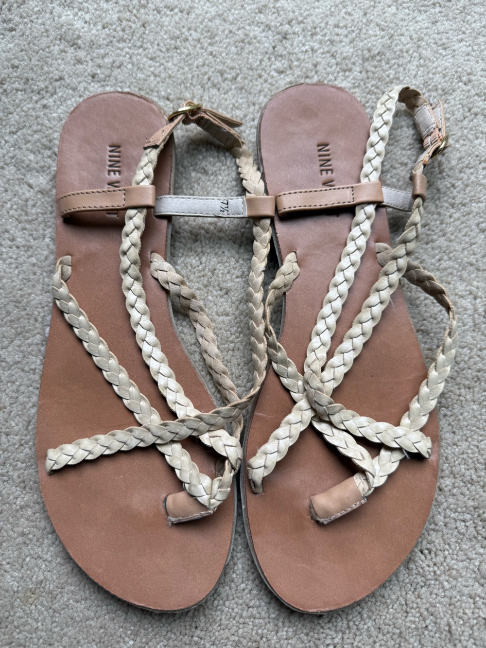 Vintage Nine West Braided Strap Sandals - Beige/Taupe